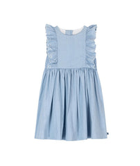 PETIT BATEAU SLEEVELESS CHAMBRAY DRESS WITH EMBRO RUFFLES