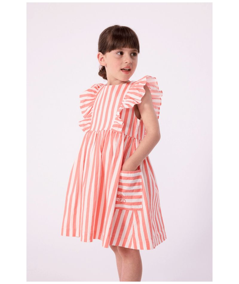 PETIT BATEAU SLEEVELESS STRIPE JUMPER WITH RUFFLES AND POCKETS