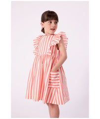 PETIT BATEAU SLEEVELESS STRIPE JUMPER WITH RUFFLES AND POCKETS