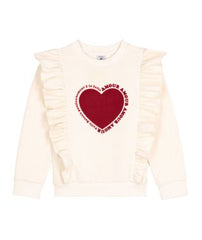 PETIT BATEAU FRONT HEART GRAPHIC AND RUFFLE SWEATSHIRT