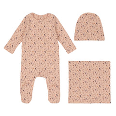 MINILABEL 3PC WILLOW PRINT FOOTIE, BEANIE WITH BLANKET SET