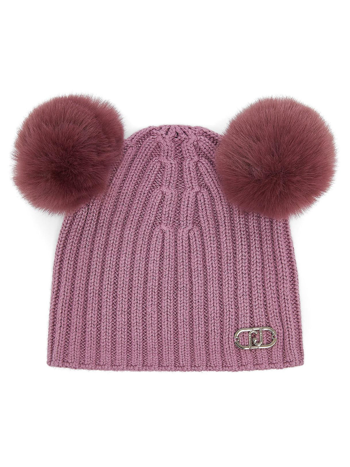 LIU-JO BABY RIBBED HAT WITH 2 FUR POMPOMS