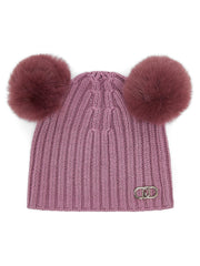 LIU-JO BABY RIBBED HAT WITH 2 FUR POMPOMS