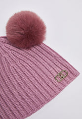 LIU-JO BABY RIBBED HAT WITH 2 FUR POMPOMS