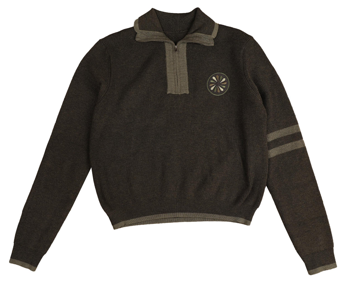 HEV CONTRAST TRIMS RIBBED KNIT COLLAR SWEATER