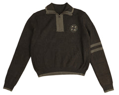 HEV CONTRAST TRIMS RIBBED KNIT COLLAR SWEATER