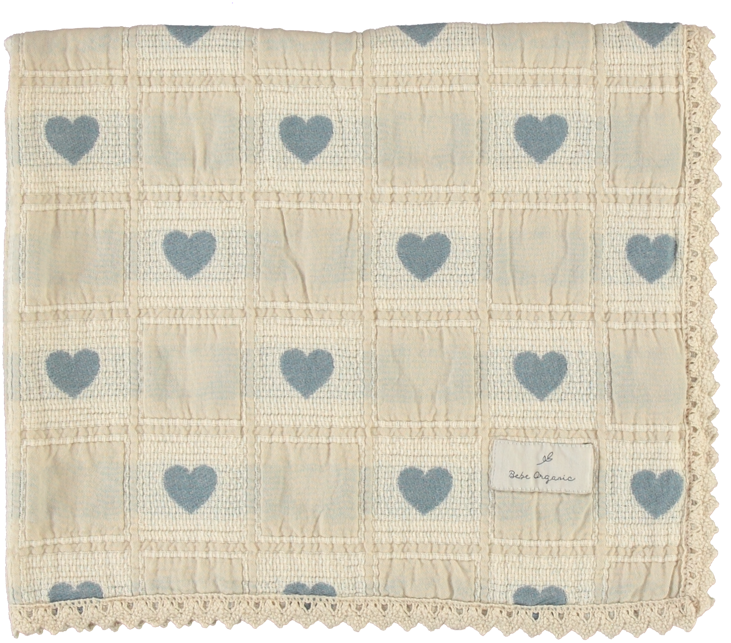 BEBE ORGANIC HEART PRINT PATCHWORK BLANKET