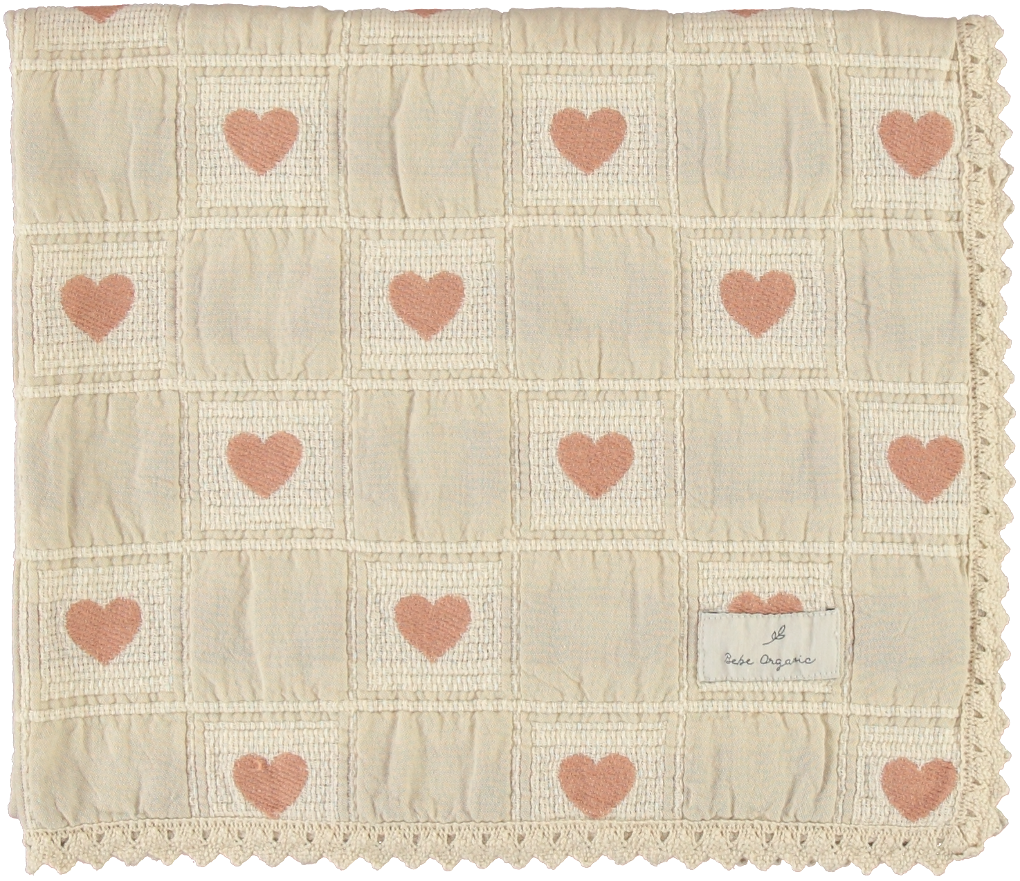 BEBE ORGANIC HEART PRINT PATCHWORK BLANKET