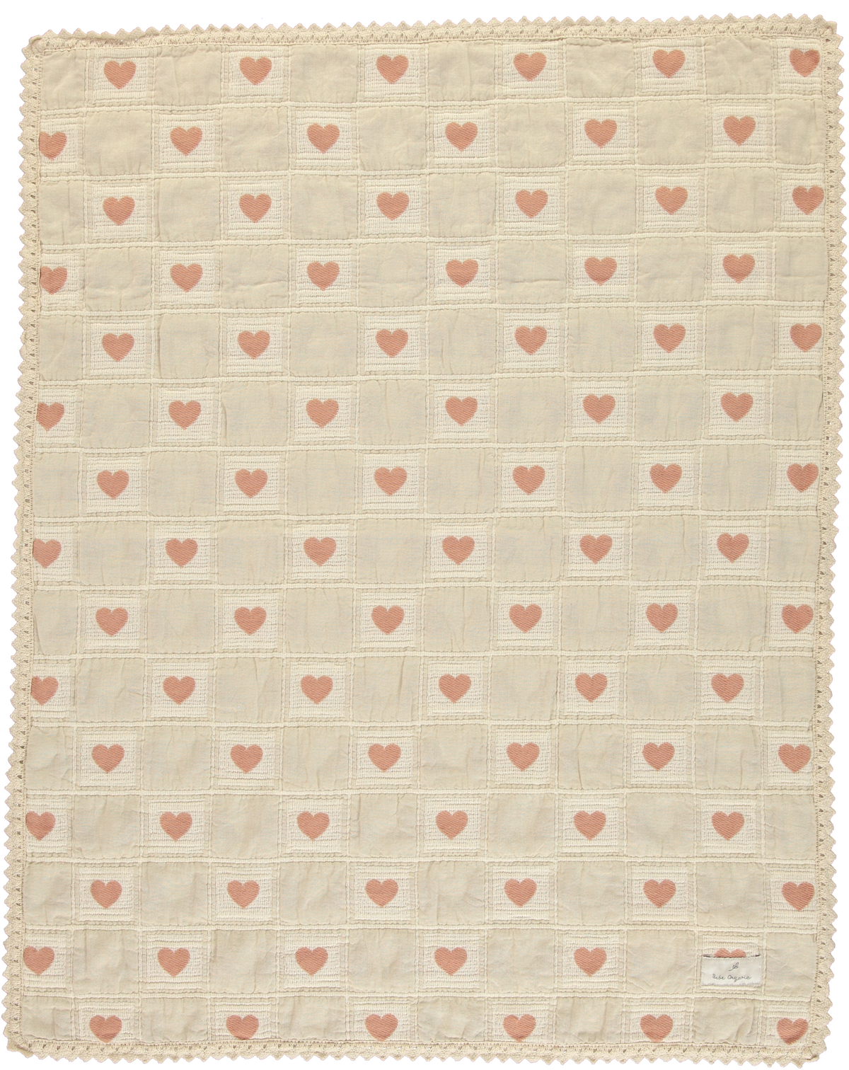 BEBE ORGANIC HEART PRINT PATCHWORK BLANKET