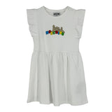 MOSCHINO DRESS W/RUFFLE AND MULTI COLOR LOGO