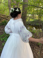 ELOISA EMBROIDERED FLOWERS BUBBLE SLEEVE TULLE GOWN