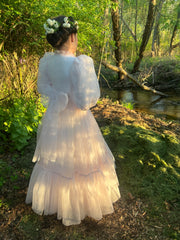 ZOE TONE ON TONE POLKA DOT RUFFLE BOTTOM TULLE GOWN