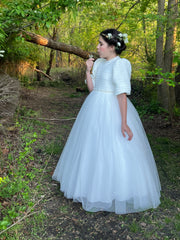 ZOE CHANEL TWEED GOLD STRIPE DETAIL TULLE GOWN