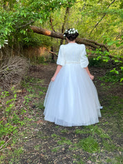 ZOE CHANEL TWEED GOLD STRIPE DETAIL TULLE GOWN