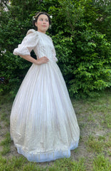 ZOE BUBBLE SLEEVE GLITTER LINES DETAIL TULLE GOWN