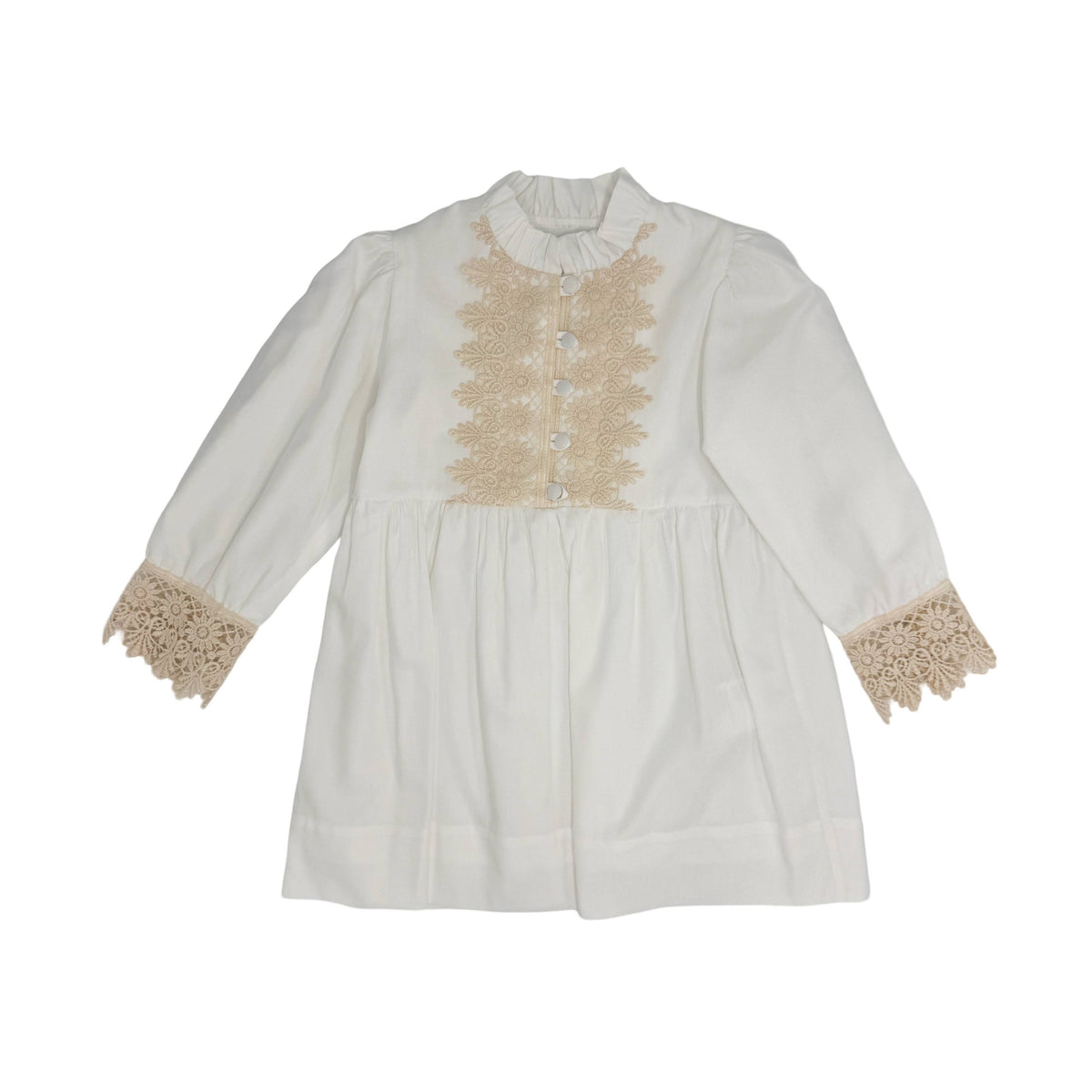 JESURUM CELESTE LACE BIB BUTTON DRESS WITH LACE TRIM BY SLEEVE