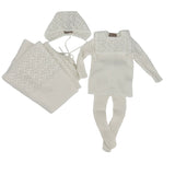 CARMINA 4PC KNIT TOP WITH BIB,  PANTS, BONNET AND BLANKET SET