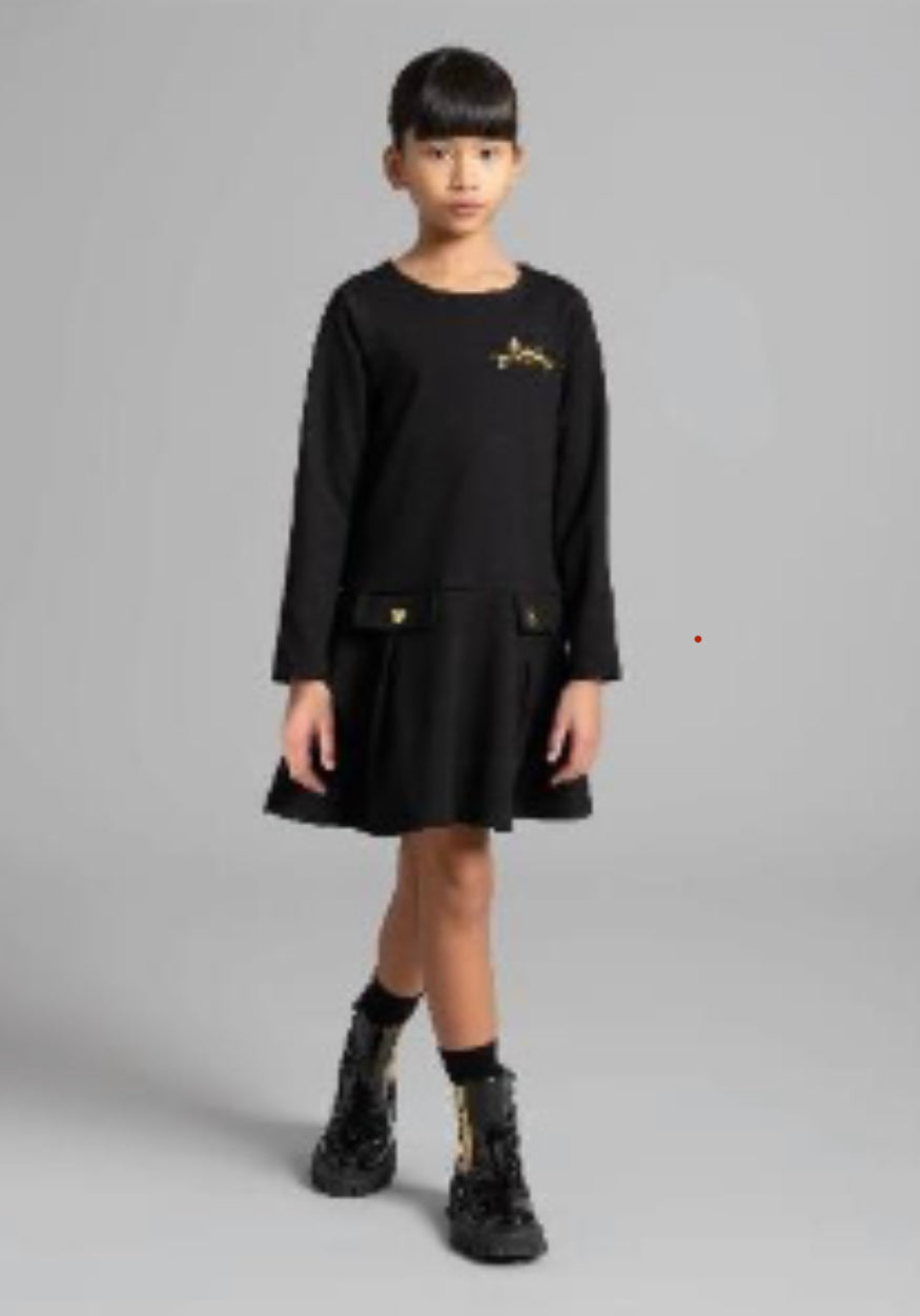 MOSCHINO LS DRESS WITH BEAR BUTTONS ON POCKETS