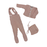 CARMINA 3PC KNIT OVERALLS WITH SHRUG AND BONNET SET