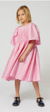 KENZO SATIN SMOCKED DRESS WITH RUFFLE SLEEVE