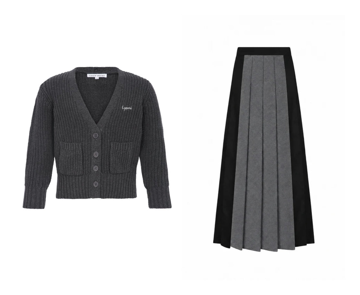 LITTLE PARNI 2PC TEEN CARDIGAN WITH PLEATED SKIRT