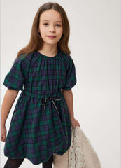 PHILOSOPHY BALLOON SLEEVE PLAID PHILOSOPHY LOGO BELT DRESS