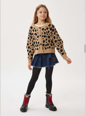 PHILOSOPHY LONG SLEEVE KNIT CHEETAH PRINT CARDIGAN WITH LOGO ON BACK