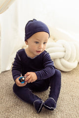 CUDDLE & COO 2PC VELOUR STITCHED FOOTIE + BEANIE