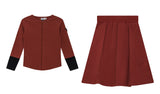 FYI 2PC RIBBED TOP WITH CONTRAST CUFFS AND PANEL SKIRT