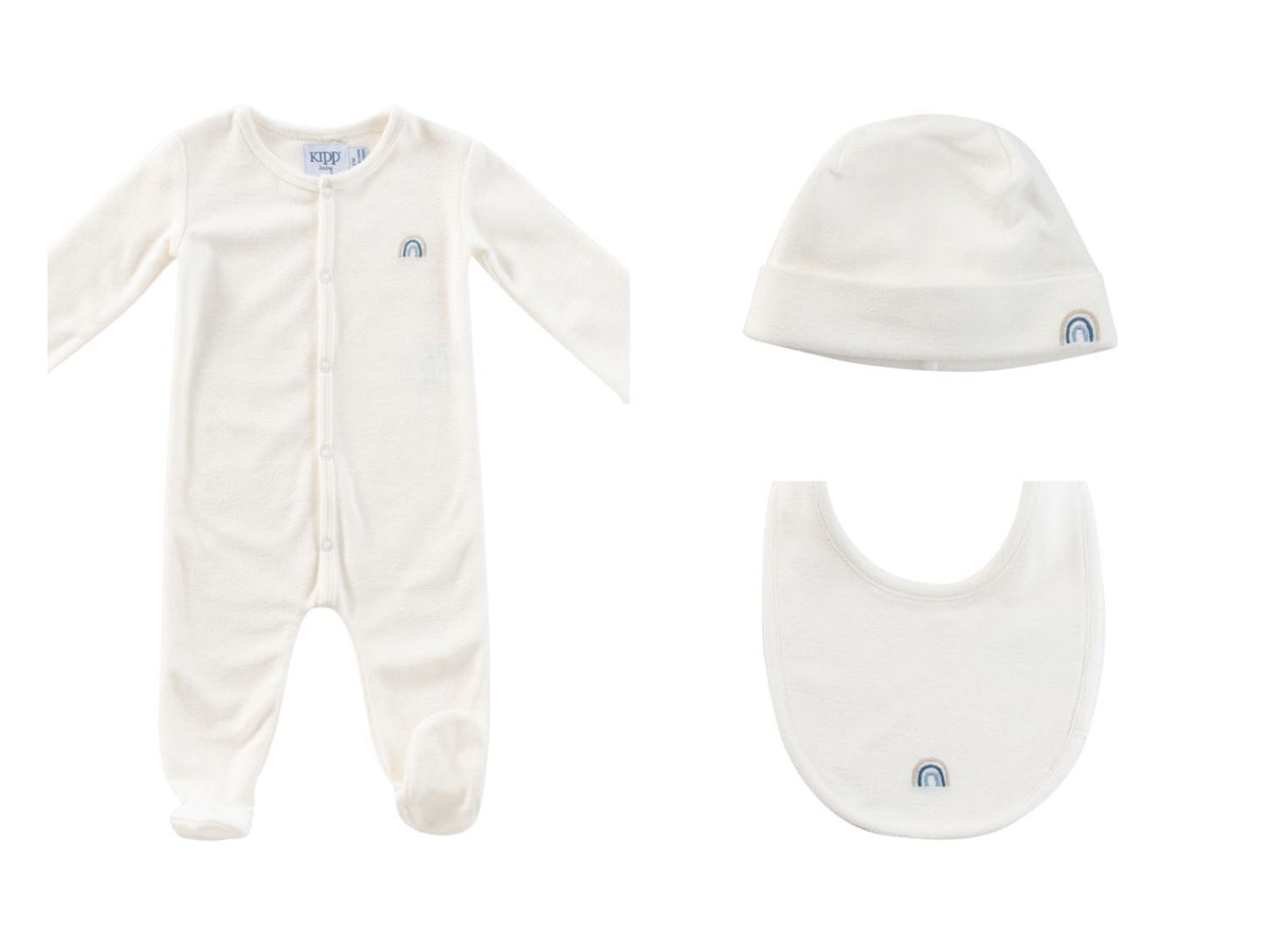 KIPP BABY 3PC TERRY FOOTIE,HAT AND BIB