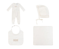 KIPP BABY 4PC BEBE STITCH FOOTIE,BIB,BONNET&BLANKET