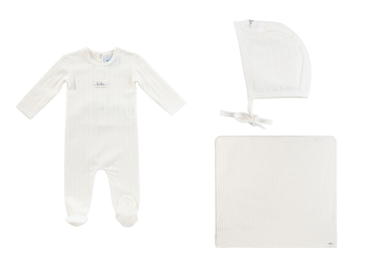 KIPP BABY 3PC POINTELLE FOOTIE,PIXIE BONNET & BLANKET
