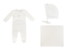 KIPP BABY 3PC POINTELLE FOOTIE,PIXIE BONNET & BLANKET