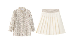 COCO BLANC 2PC FLORAL BLOUSE WITH STRIPE WAIST PLEATED SKIRT