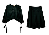 ALITSA 2PC VELVET TOP WITH FRONT TIES AND PLEATED SKIRT