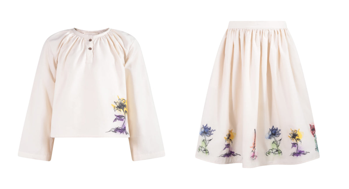 TNTRM 2PC FLORAL DETAIL BLOUSE WITH GATHERED SKIRT