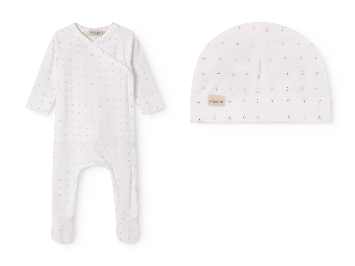 MARMAR 2PC RUBELLO FOOTIE WITH TINY TULIP PRINT AND AIKO HAT