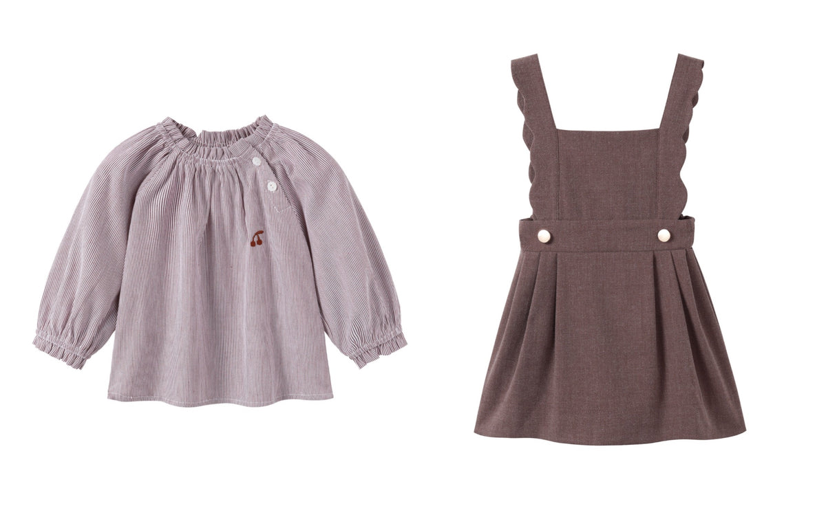 NOU NELLE 2PC PINSTRIPE SHIRT WITH WOOL SCALLOP JUMPER