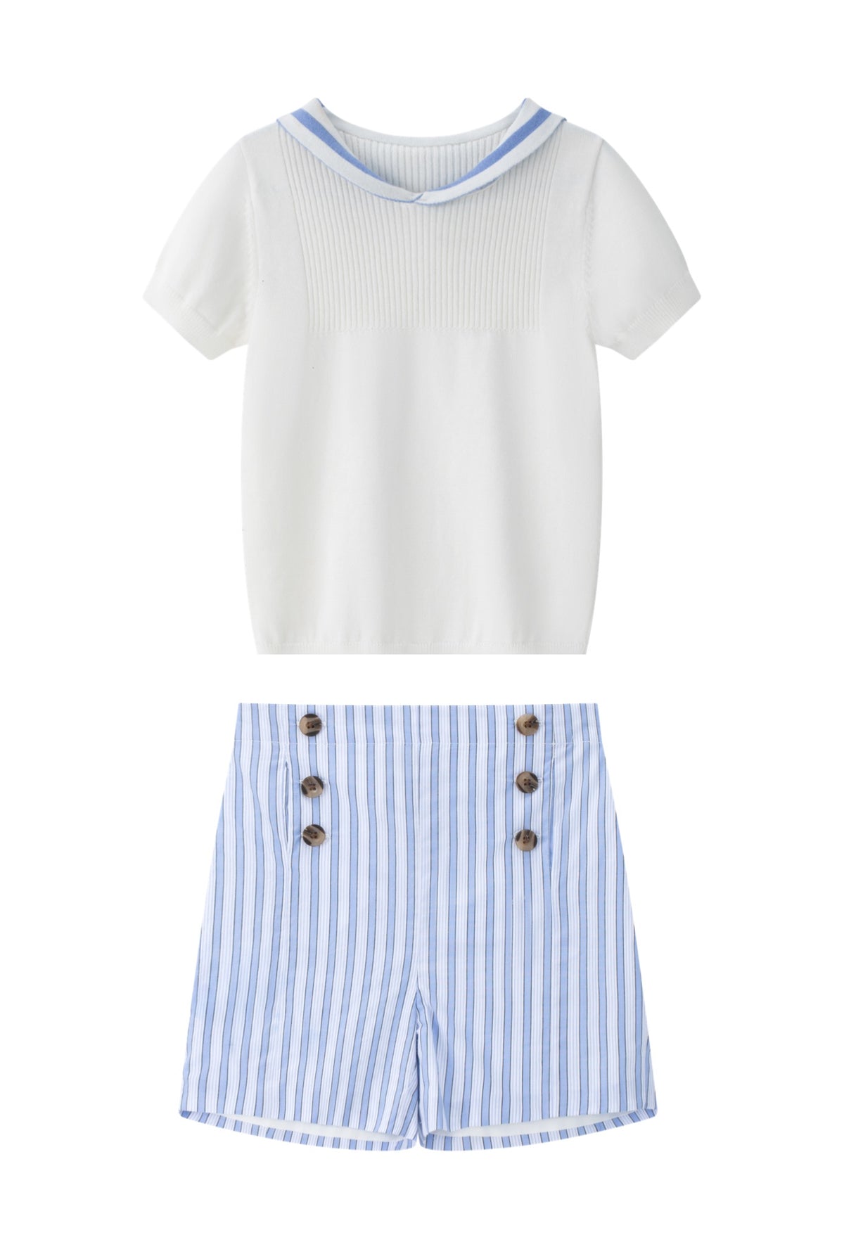 COCO BLANC 2PC SAILOR POLO WITH STRIPED DOUBLE BREASTED SHORTS