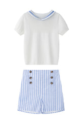 COCO BLANC 2PC SAILOR POLO WITH STRIPED DOUBLE BREASTED SHORTS