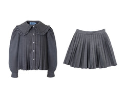 MIMISOL 2PC RUFFLE COLLAR PLEATED SHIRT WITH PLEATED SKIRT
