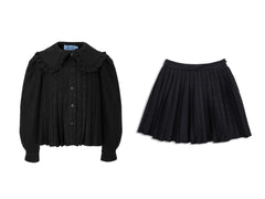 MIMISOL 2PC RUFFLE COLLAR PLEATED SHIRT WITH PLEATED SKIRT