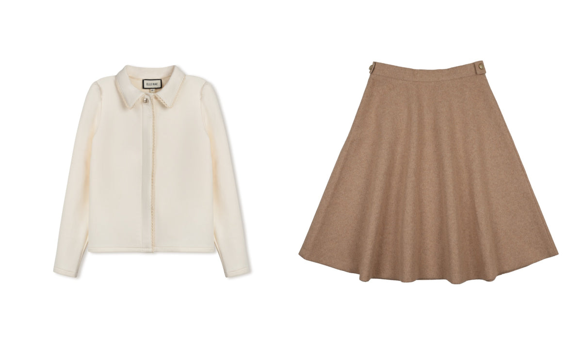 ELLE RAE 2PC SWEATER BLOUSE WITH WOOL SKIRT SET
