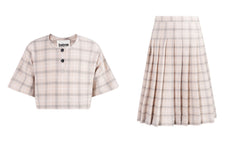 TNTRM 2PC WOVEN CHECK SEERSUCKER TOP WITH SKIRT