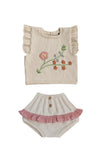 KALINKA KNITS 2PC EMBROIDERED TOP WITH  RUFFLED BLOOMER