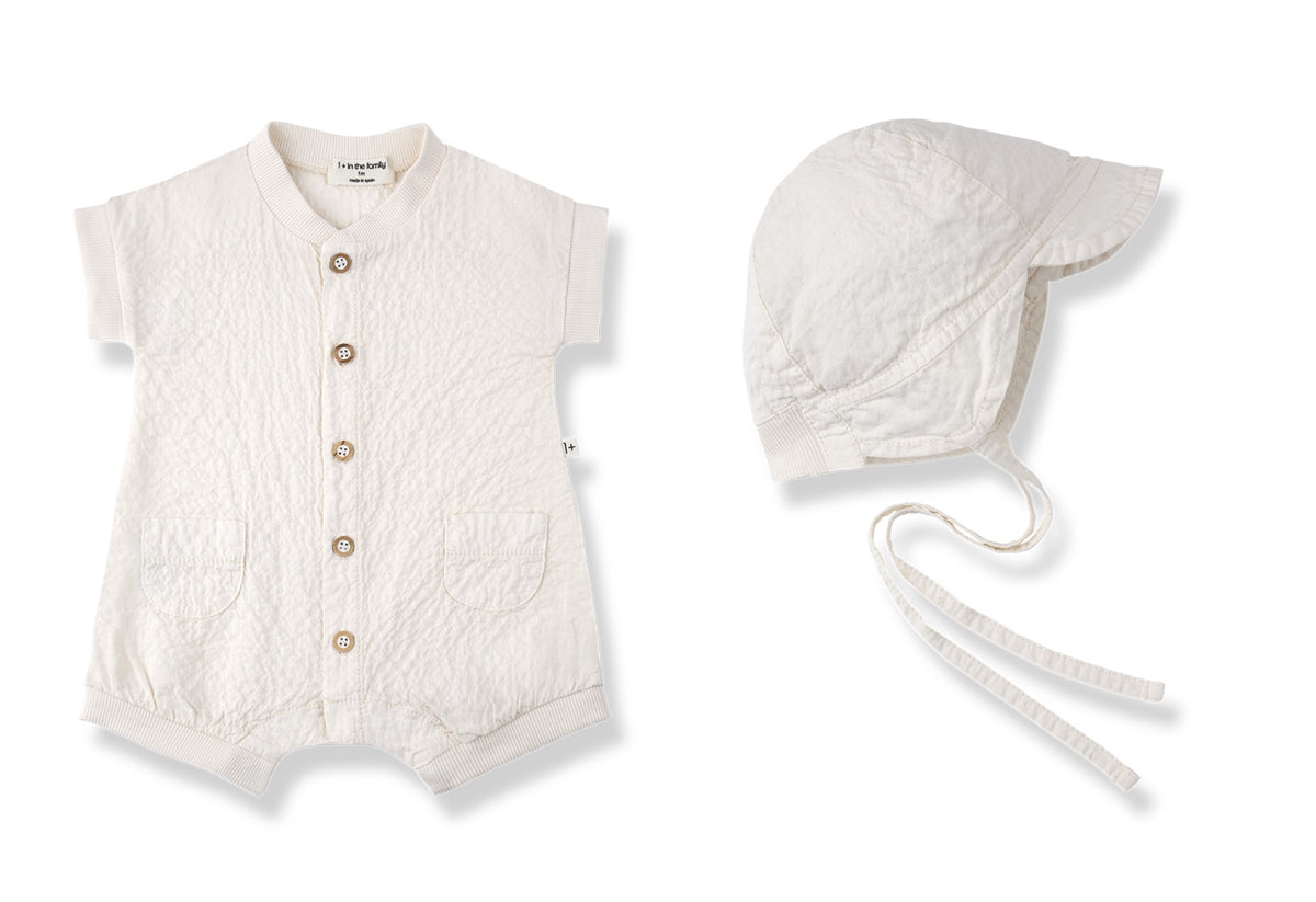 1+ IN THE FAMILY 2PC FILIPOS BUTTON UP ROMPER WITH PIRGOS CAP