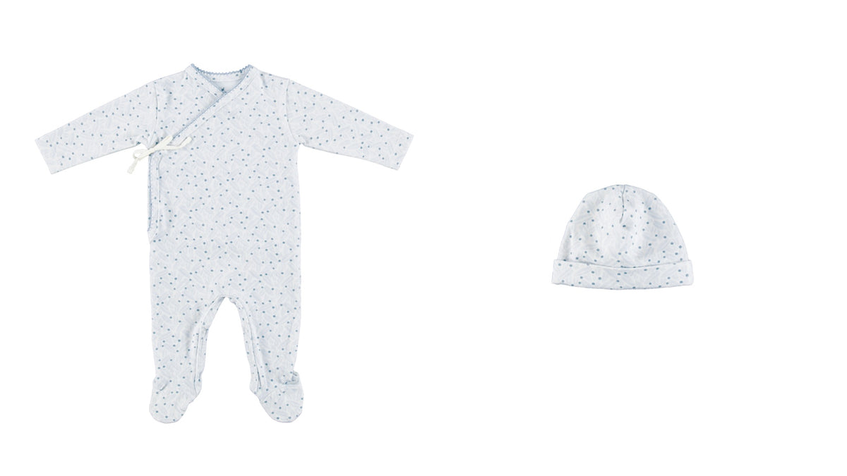 BEBE ORGANIC 2PC IVER LEAVES PRINT FOOTIE & BONNET SET