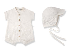 1+ IN THE FAMILY 2PC FILIPOS BUTTON UP ROMPER WITH PIRGOS CAP
