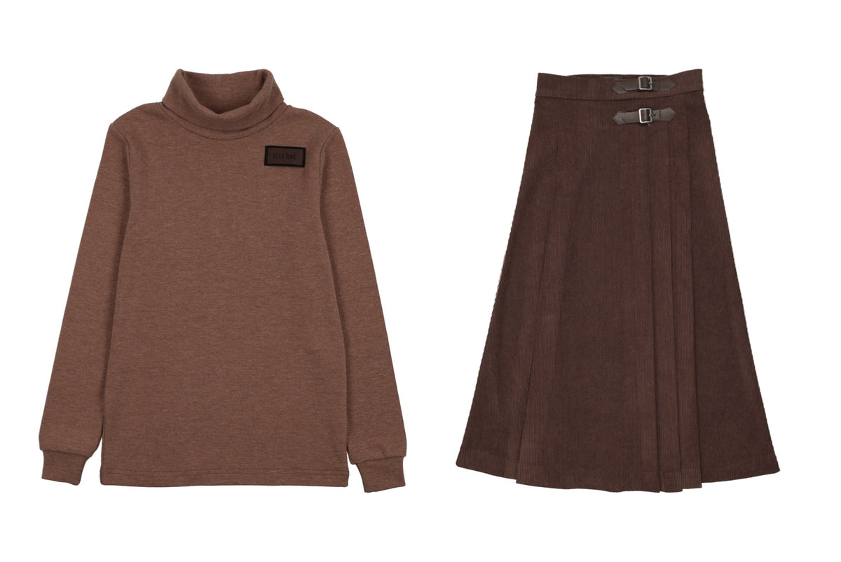 ELLE RAE 2PC TURTLENECK WITH  CORDUROY MIDI SKIRT