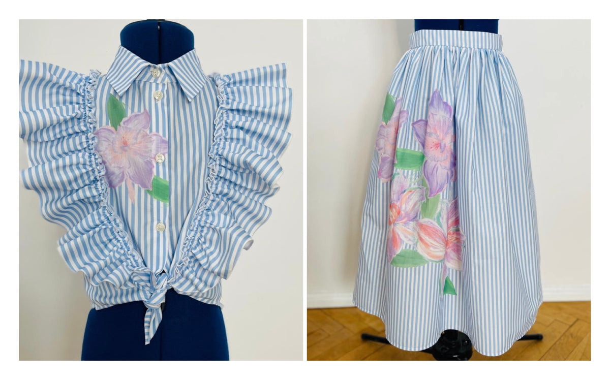 OLIVIA ROHDE 2PC FLOWER DETAIL RUFFLE TOP WITH SKIRT